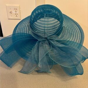 Kentucky Derby Women's Teal Ribbon Hat with Bow